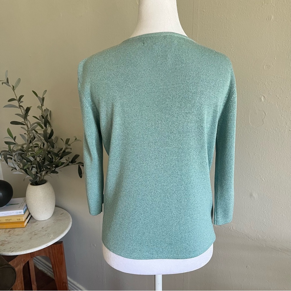 Vintage J.A.C. Silk Metallic Blue Cardigan 3/4 Sleeve M Sabrina Carpenter Inspo - Picture 4 of 8
